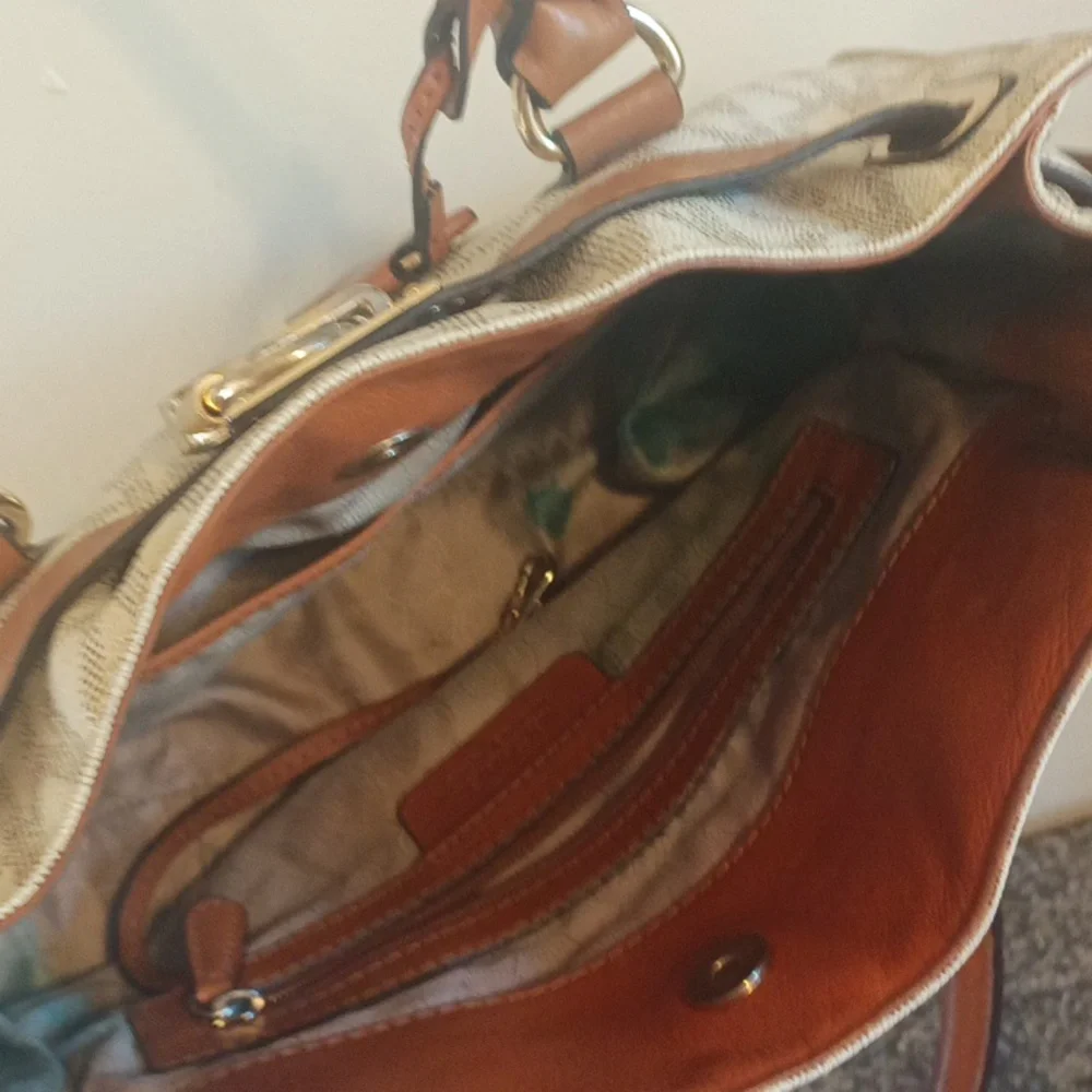 Michael Kors Tan and Cream Satchel Purse Coated Canvas